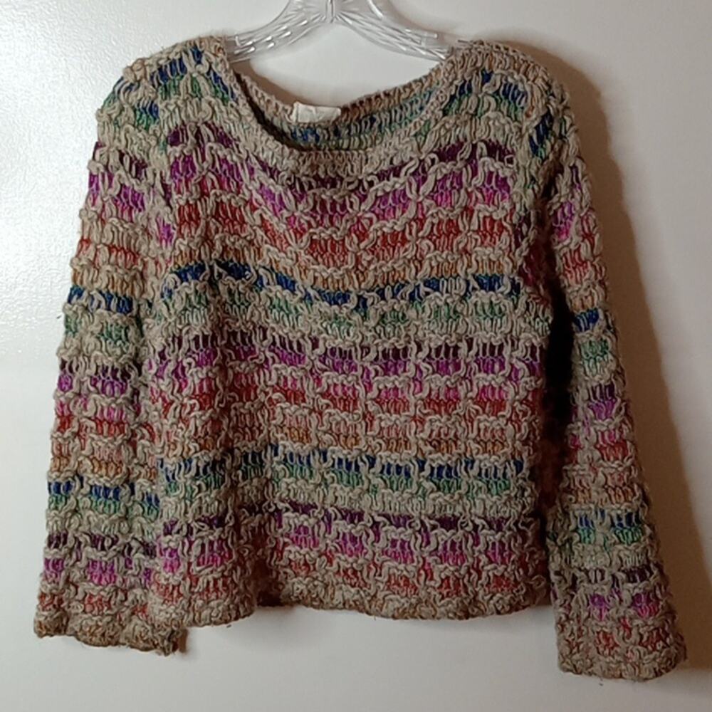 Bill and Paul women's Art to Wear boxy Crew Neck Sweater. SMALL Decorative, Warm